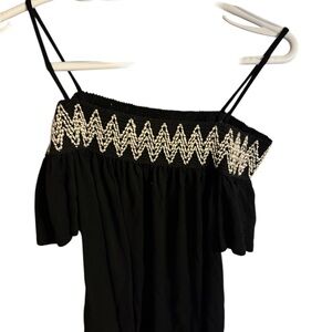 Charlotte Russe Black Off-Shoulder Blouse with White Embroidery